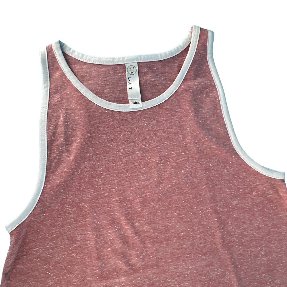 LAT Girls Racerback Tank Top Youth XL Pink Melange White Trim - Picture 6 of 10